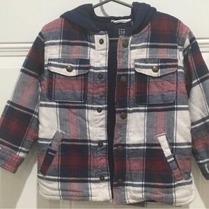 GAP Red and Blue Plaid Kids Thick Jacket with Hoodie